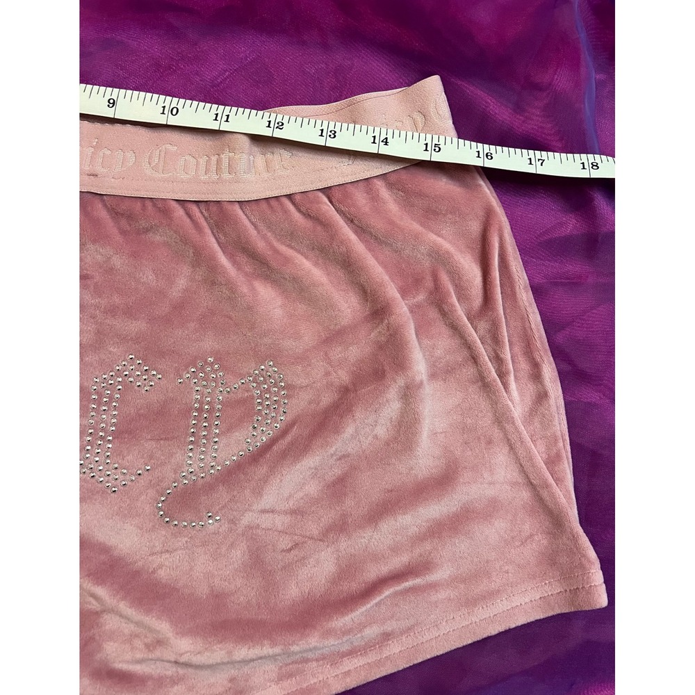 Juicy Couture Pink Velour Sleep Shorts Rhinestone Logo Pajama Bottoms Womens L - Picture 3 of 6